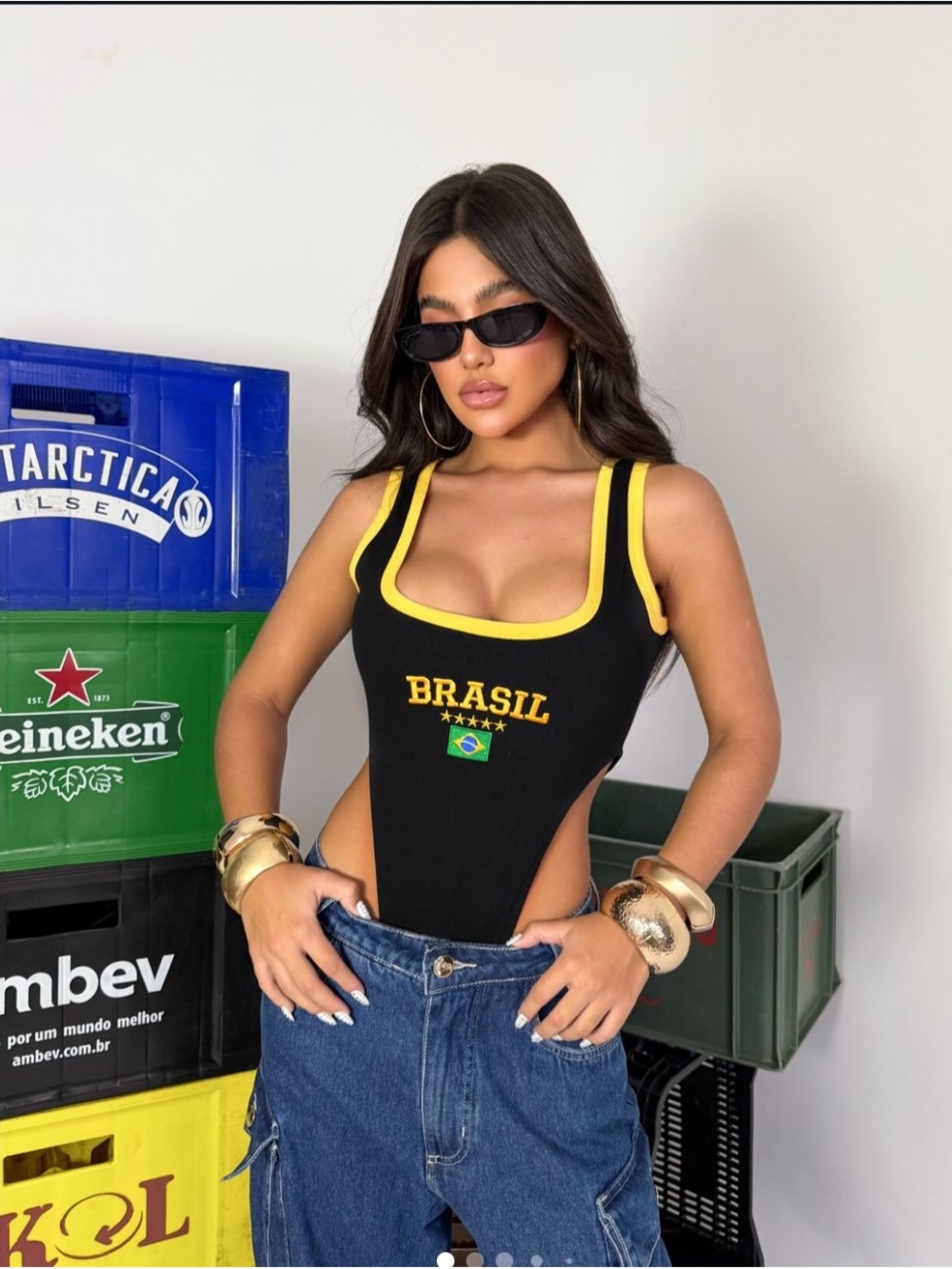 Brasil Black Bodysuit With Yellow Trim